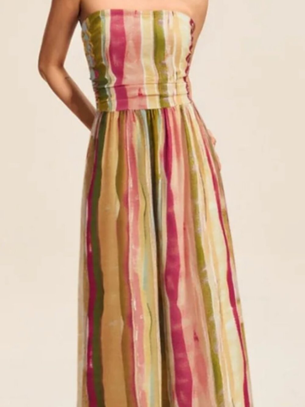 Commense Striped Strapless Maxi Dress